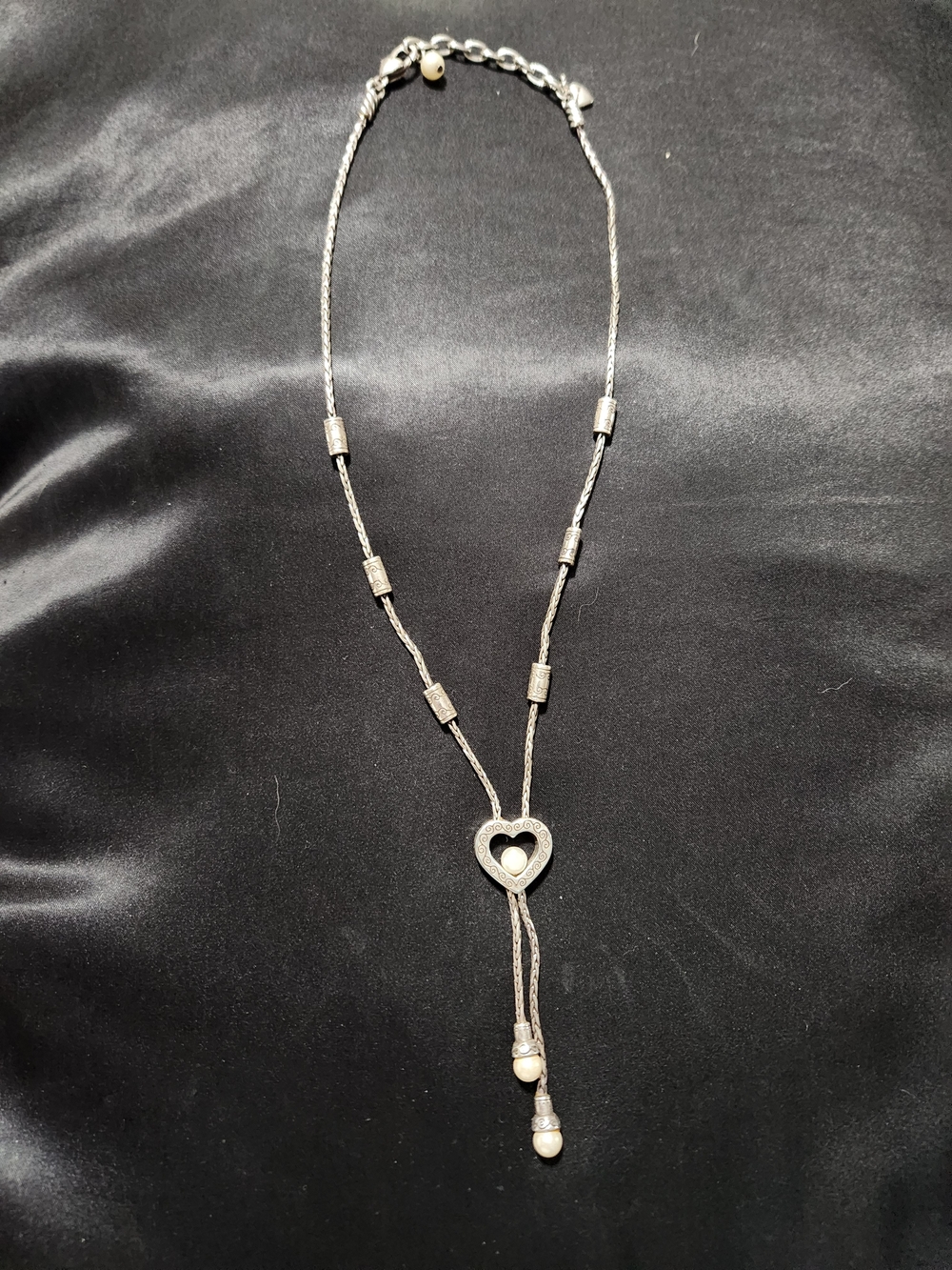 Brighton "Sorority Row" Silver Tone Pearl Heart Lariat Y-Necklace​